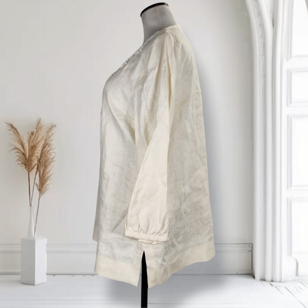 Brooks Brothers Linen Tunic Dress Embroidered Ivory Boho Preppy Size 12 - Picture 10 of 12